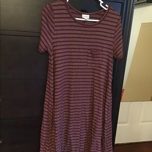 Lularoe Carly swing dress red maroon striped